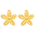Elegant gold-tone five-petal flower stud earrings in stainless steel with textured finish - Cherry Blossom (N-1076)