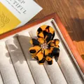 Pince à cheveux fleur en acétate avec motif écaille de tortue et cristaux brillants - 3.8CM / Écaille Café
