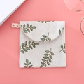 Portable cotton sanitary napkin storage pouch with green leaf pattern on beige fabric - Olive Leaf