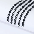 Parallel layout of five glossy black acrylic jewelry chains on white background - Closed Link Chain / Set of 5 / Black