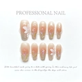 Faux ongles faits main dégradé rose nude avec fleurs 3D et perles élégantes - 1035-Cercueil Moyen Fleur de Glace (XS)