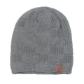 Berretto in maglia grigia da uomo con motivo a scacchi e dettaglio toppa in pelle - M (56-58cm) / Grigio