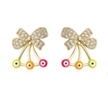Dettaglio orecchini a fiocco in oro 18K con zirconi e pendenti colorati malocchio - Orecchini a Lobo con Fiocco d'Oro e Malocchio Multicolore