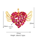 Gold-plated winged heart pendant with red zircon and detailed size measurements - Red Zircon Winged Heart / Gold