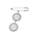 Silver retro bow brooch with dual round sublimation photo charms and lace edge - Double Round Charms Pin Brooch