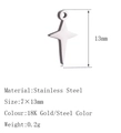 Stainless steel four-pointed star charm in silver finish with dimensions 7x13mm - DY466 Starburst Silver