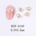 Pink heart nail charm with golden wings and water drop gem measuring 9.5x5.5mm - Gold Base Pink Gem (A540)
