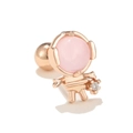 Roségouden astronauten oorknopje met roze edelsteen en kleine heldere zirkonia - Astronaut / Roségoud