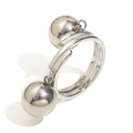 Anillo de plata minimalista con dos esferas colgantes y acabado pulido brillante - US 6 / Color Acero