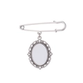 Sublimation heat transfer blank vintage silver brooch pin with elegant lace floral frame - Single Oval Charm Pin Brooch