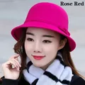 Elegante rozerode wollen vilten cloche hoed met strikdetail voor dames in de herfst - Verstelbaar / Rozerood