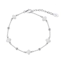 Detalle de la cadena de plata esterlina S925 con un dije de trébol blanco de nácar - Concha natural de plata de ley 925 chapada en oro blanco, 16,5+5 cm (1,9 g)
