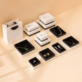 White jewelry gift box set with black borders and matching paper shopping bag - 7x9x3cm / Black and White