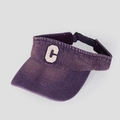 Detail of adjustable back strap and embroidery on purple washed denim sun visor hat - Purple