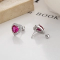 925 silver heart screw back stud earrings with rose red zircon and white diamond halo - 925 Silver / Platinum Plated / Pair (Rose Red Zirconia)