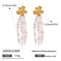 Orecchini a fiore in acciaio dorato con nappe di perle lunghe, impermeabili e anallergici - Orecchini Pendenti a Fiore con Nappa di Perle (JDE0211004)