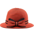 Women's terracotta straw sun hat with black bow and concentric woven texture - M (56-58cm) / Orange Red