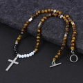 Collana da uomo con croce in acciaio inossidabile e pietre naturali occhio di tigre - Occhio di tigre