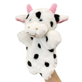 Marionnette à main vache en peluche noire et blanche pour le jeu de rôle et l'imaginaire - Vache