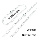 Silver rectangle link chain necklace and bracelet set with detailed measurements - Silver 710mm Necklace Set(KS137554-Z)