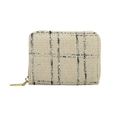 Portafoglio corto da donna in tweed con motivo a quadri bianco e nero e zip dorata - Beige