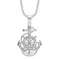 Close-up of silver anchor and helm pendant with sparkling white cubic zirconia stones - Steel Color Pendant Only (Without Chain)