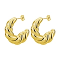 Golden spiral twisted hoop earrings with textured finish and butterfly back studs - Twist Gold