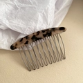 Detailed view of tortoise shell acetate hair comb with sturdy metal teeth on white paper - 10-Teeth Hair Comb / 1# Light Leopard