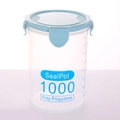 A 1000ml transparent airtight food storage container with a blue lid and side locking buckles - Large 1000ml (Blue Bulk)