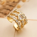Gold plated geometric multi-layer open ring with heart-shaped cubic zirconia accents - Heart-shaped Multi-layer Open Style (14352)