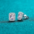 S925 Sterling Silver Radiant Emerald Cut Moissanite Stud Earrings with Diamond Halo Accent - Pair 2ct/Single 1ct (Emerald Cut) 925 Silver Moissanite