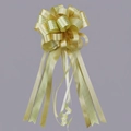 Golden striped pull bow ribbon for gift wrapping with 3D sphere shape and long tails - Vertical Stripe Gold