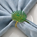 Elegant gold metal napkin ring featuring a vibrant green enamel palm leaf design - Palm Leaf Style / Green