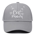 Grey cotton baseball cap with white Cat Mom embroidery and cat ears design - Adjustable / Gray