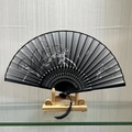 Elegant Chinese folding fan with grey gradient silk and white orchid butterfly patterns - Orchid in the Valley
