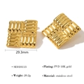 Détails de boucles d'oreilles carrées en acier inoxydable avec dorure 18K et texture géo - Or Carré Texturé