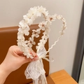 Elegant white lace floral headband with ribbon bow for girls and children hair accessories - 2-Pack Flowers on Branches & Apricot Rain