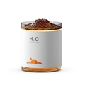 Mini volcano humidifier with orange flame light effect and H2O printed on white body - 127B-RGB Gradient-White