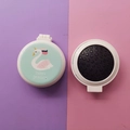 Foldable green swan hairbrush with mirror in portable compact round white plastic case - Blue Unicorn Swan