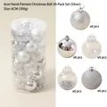 Set di 30 palline di Natale argento e bianco da 6cm con finiture opache e glitterate - 6cm Secchio Dipinto Set da 30 Argento