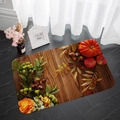 Tappeto assorbente in flanella con zucca e foglie autunnali su fondo in legno scuro - 40x60cm / Zucca e acero autunnali