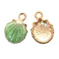 Green enamel scallop shell pendant with golden metal base for DIY jewelry making - Shell / Green