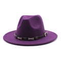 Close-up of dark purple felt fedora hat featuring a vintage leather band with metal stars - M (56-58cm) / Purple