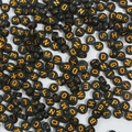 DIY 4x7mm round acrylic black alphabet beads with golden letters for jewelry making - Black with Gold English Letters