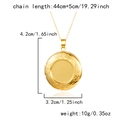 Detail view of engraved golden locket pendant with dimensions and chain length - Stainless Steel / Pocket Watch Round Locket / Gold
