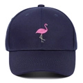 Casquette de baseball bleu foncé en coton avec broderie flamant rose pour sport d'extérieur - Bleu marine