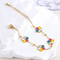 Bracelet doré avec fleurs colorées en émail à cinq pétales et fermoir mousqueton réglable - Bracelet fin