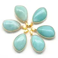 Set of 6 water-drop natural amazonite stone pendants with gold-plated metal edges - Amazonite (Single)