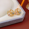 Eleganti orecchini a lobo a forma di fiore con zirconi colorati e finitura dorata - Stile Fiore Traforato in Zirconia Marquise Multicolore (HE31098) / Oro-Rosa-Blu-Placcato in Oro Vero