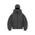 Deep grey double-layered zip hoodie featuring an integrated face mask and loose fit style - Dark Gray
